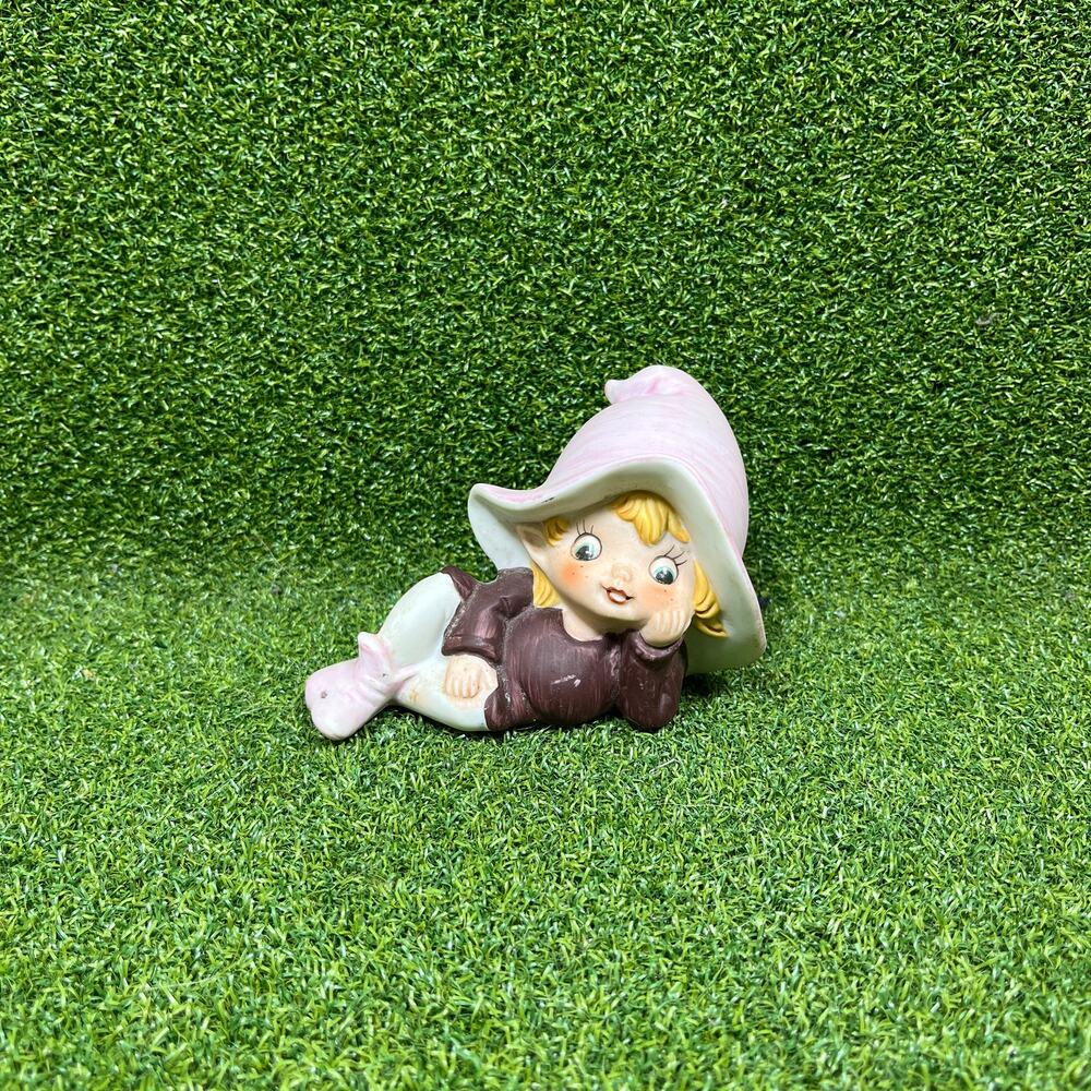 Vintage Homco Garden Ceramic Purple Pixie Elf Fairy Child Figurine 5213